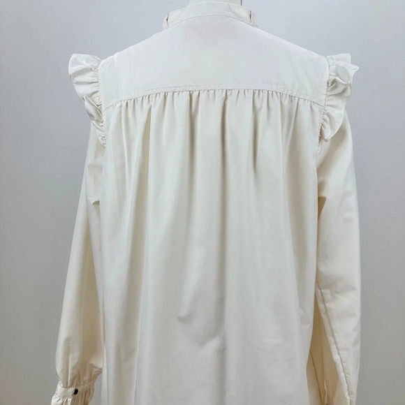 LDT Dress Womens Size 14 Romantic Ruffle Long Sleeve Collared Tie Shift Cream. - Picture 8 of 10